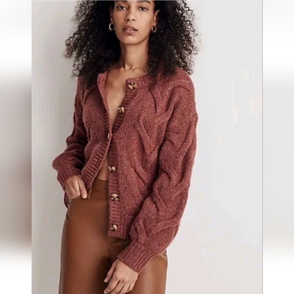 Madewell Textured‎ Knit Cardigan in Rich Rust